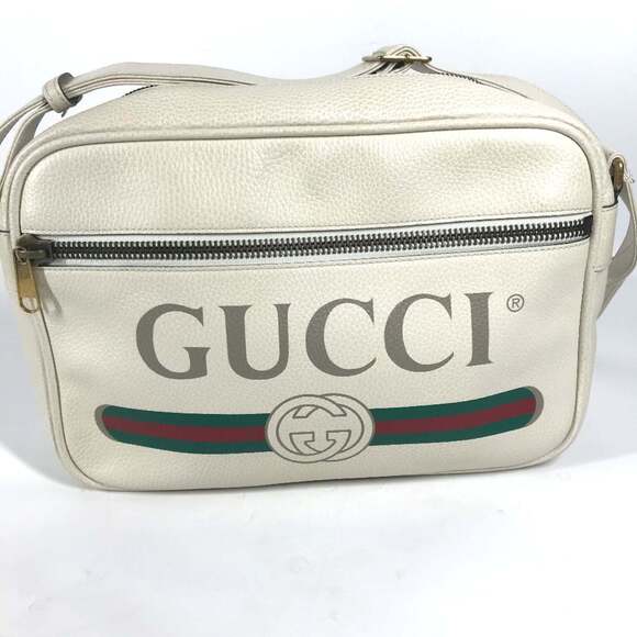 GUCCI Authentic White Leather Messenger Shoulder Bag - Picture 3 of 16